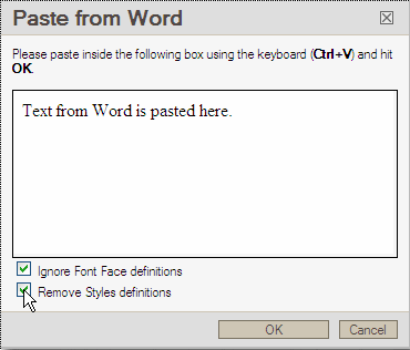 Paste from Word dialog